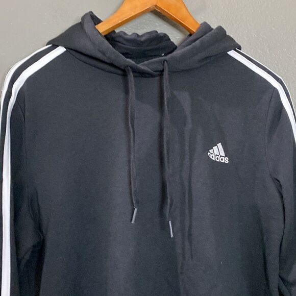 ADIDAS Sweatshirt Short Woman Cotton Cropped Hoodie Sweatshirt Black White - Picture 5 of 13
